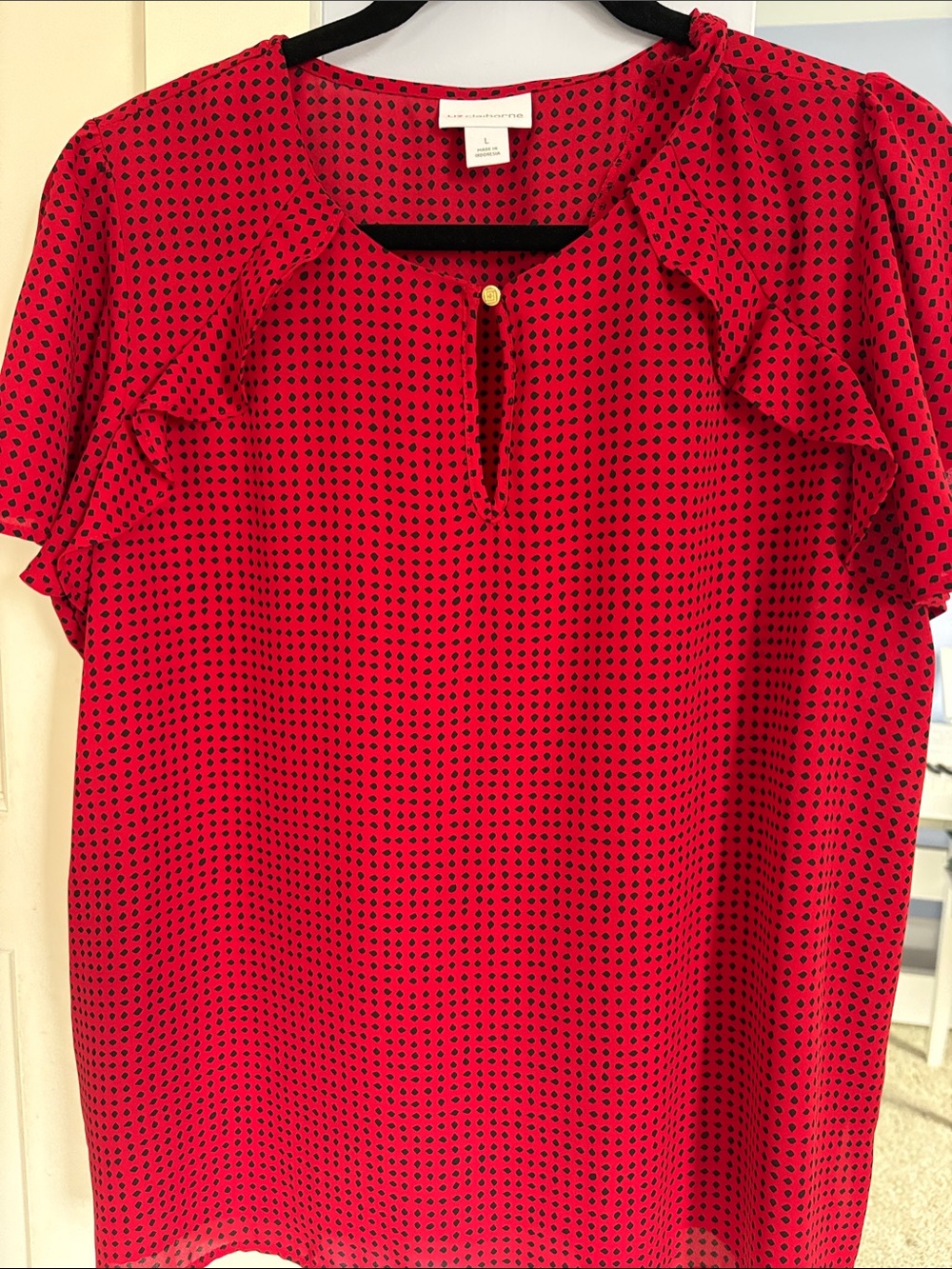Liz Claiborne Red Polka Dot Ruffle Sleeve Blouse